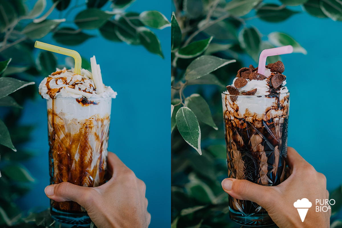 Café y batido helado juntos en un exquisito gelapuccino